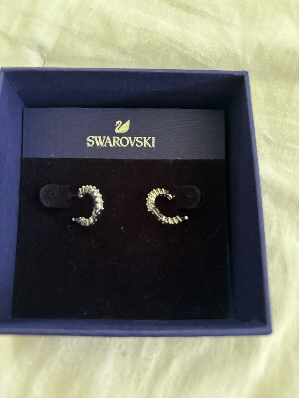 NWT Swarovski rhodium plated mini crystal huggie hoops